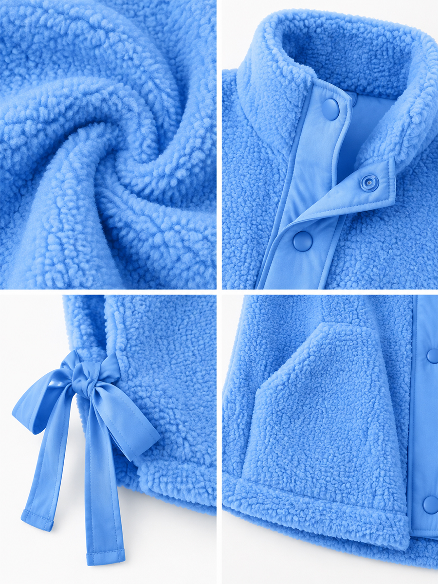[Pre-sale]Women's Solid Color Oversized Stand Collar Button Front Warm Fleece Vest