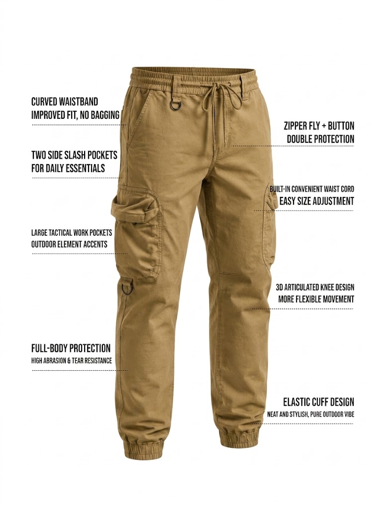 Men'S Distressed Khaki Cargo Pants, Casual Loose-Fitting Tactical Jogging Pants With Pockets
