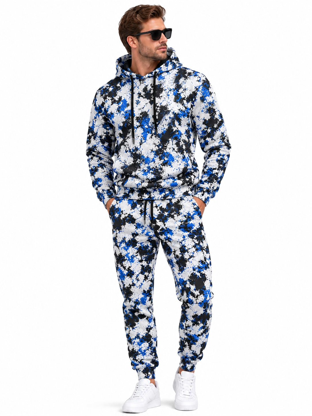 [Pre‑sale]Men's Abstract Paint Splatter Print Dralon Pullover Hoodie Jogger Outfit Set