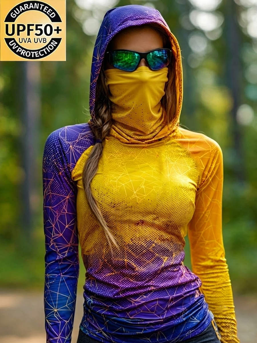 Women's Geometric Pattern Color Block Print Cool Breathable Sun Protection Hoodie