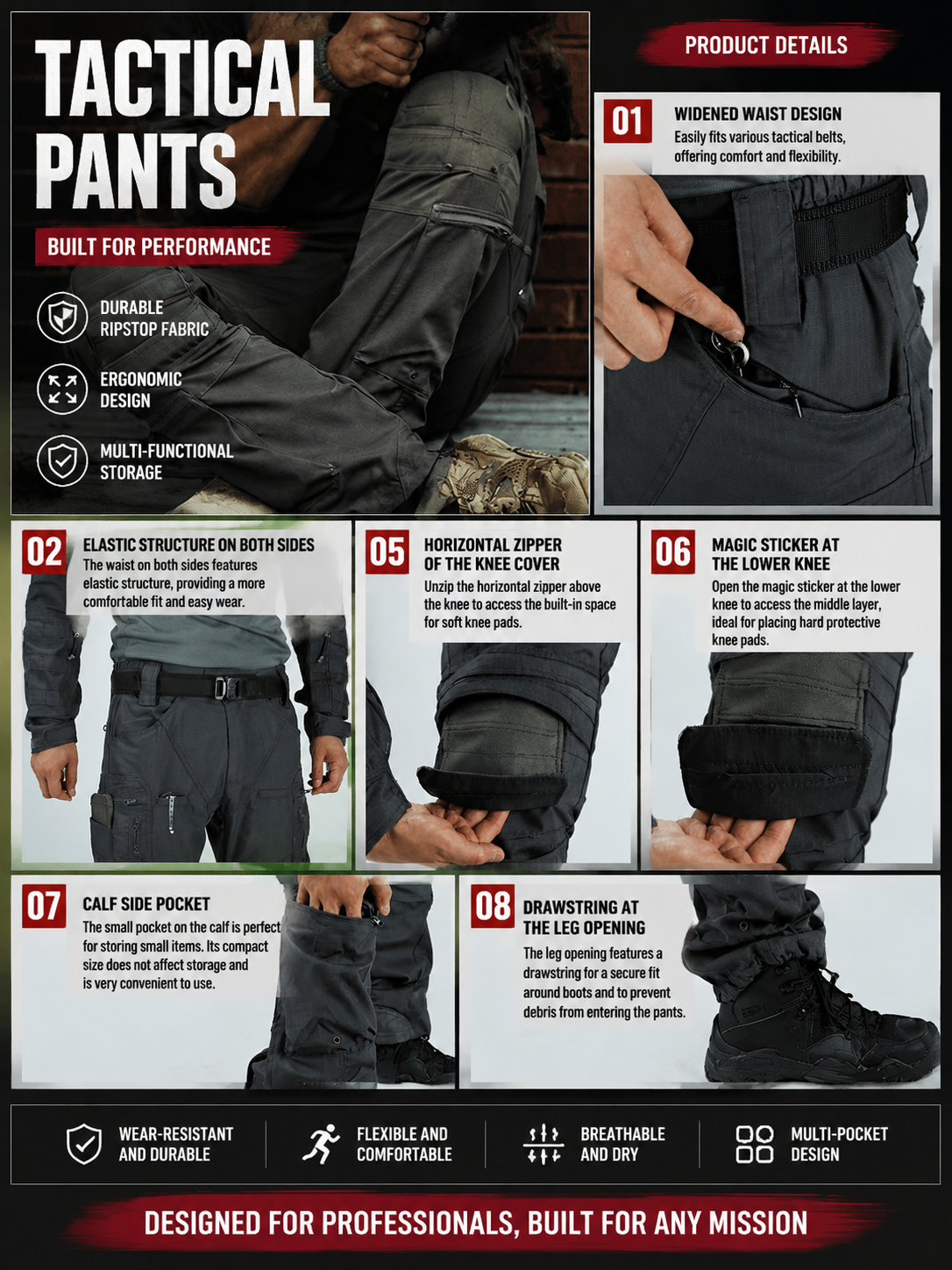 Men'S Tactical Combat Pants, Waterproof Cargo Pants With Multi-Pockets, Durable Outdoor Hiking Work Trousers