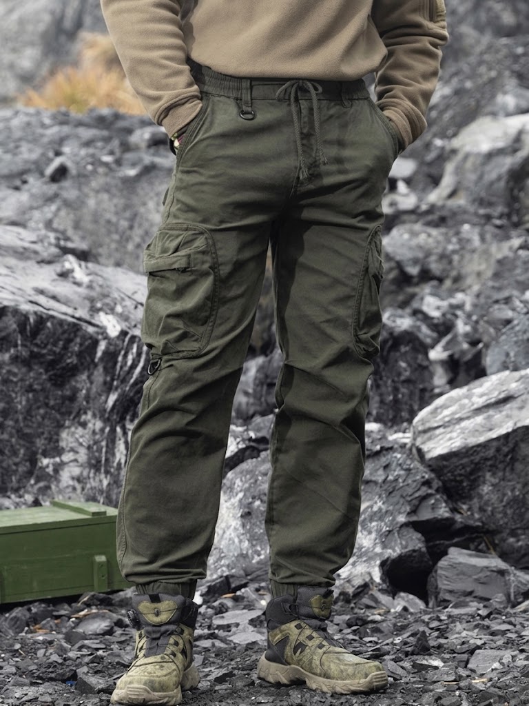 Men'S Distressed Khaki Cargo Pants, Casual Loose-Fitting Tactical Jogging Pants With Pockets