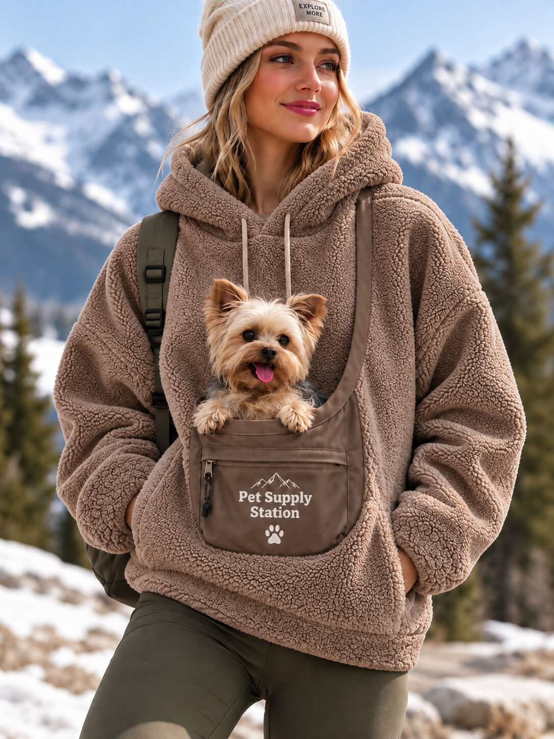 [Pre-sale]Women's Solid Color Fleece Front Pet Pocket Long Sleeve Hoodie
