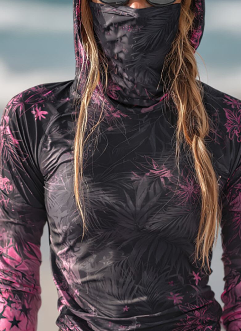 Women's Tropical Palm Leaf And Star Print Hooded Zipper Sun Protection Jacket