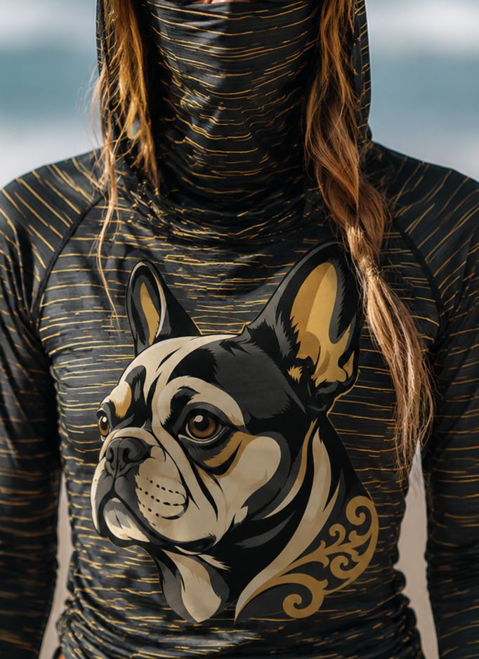 Women's French Bulldog Portrait Print Hooded Zipper Sun Protection Jacket
