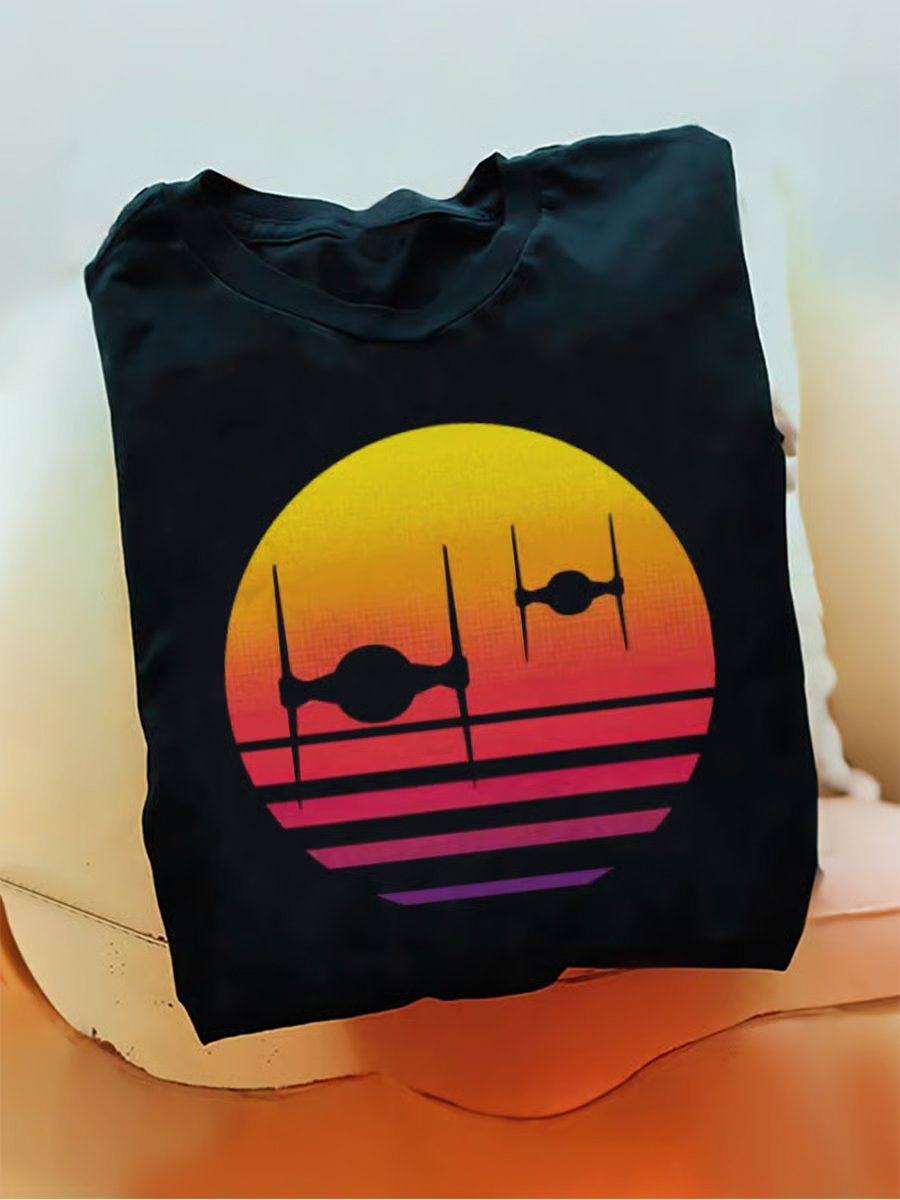 Men's Retro Starfighter Print Crew Neck Short-Sleeve T-Shirt