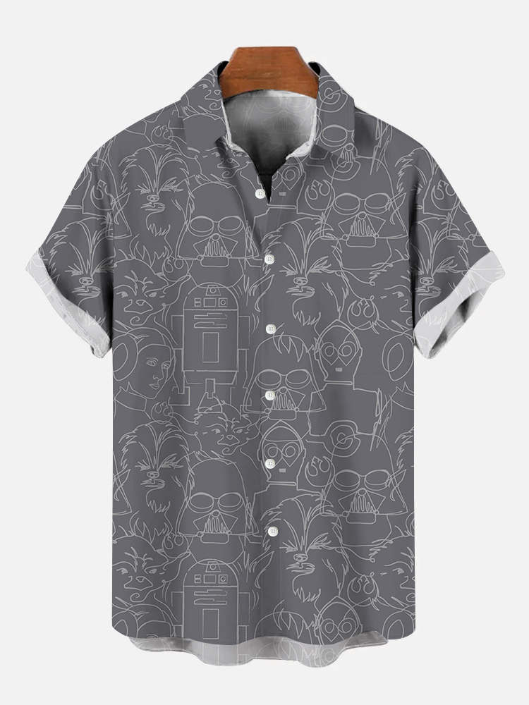 Men's Short-Sleeve Shirt with Planet Line Art Print