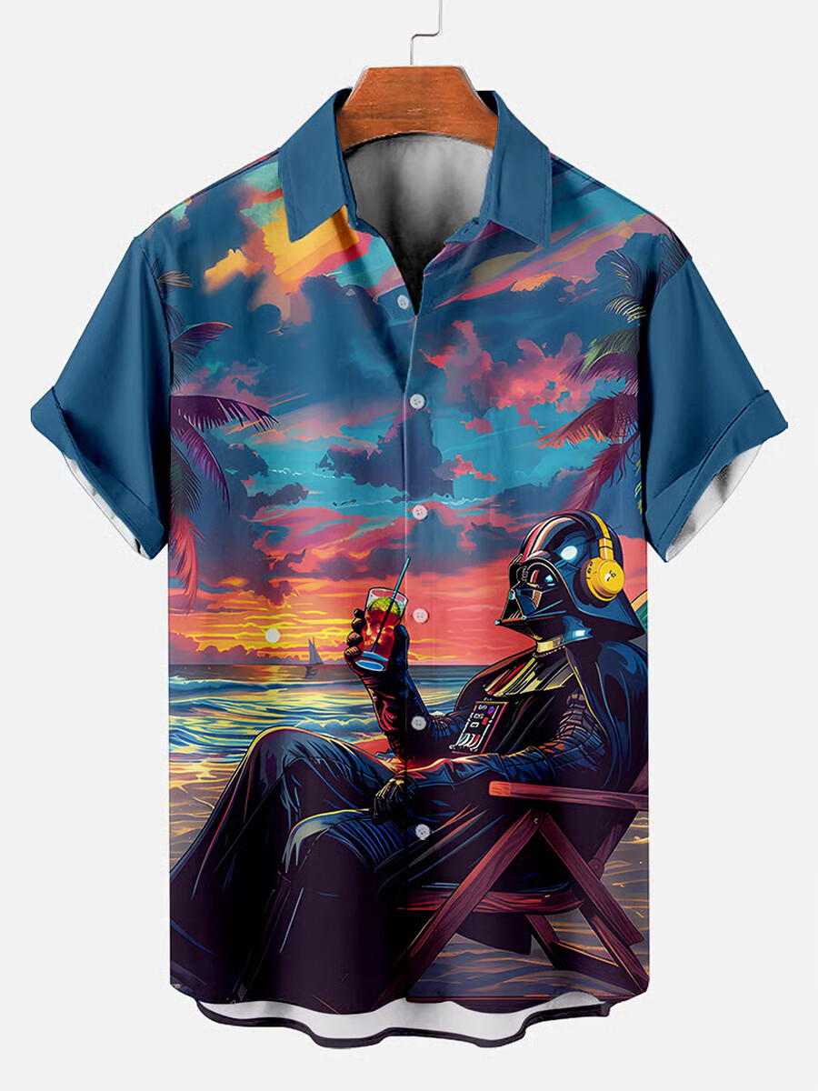 Men's Vacation Humorous Planet Print Short-Sleeve Shirt