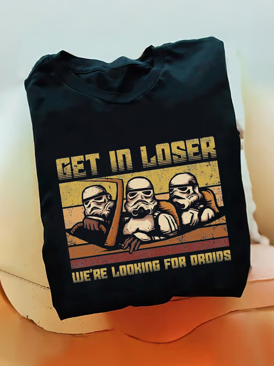 Men's American Retro Stormtrooper Robot-Finding Funny Print T-Shirt