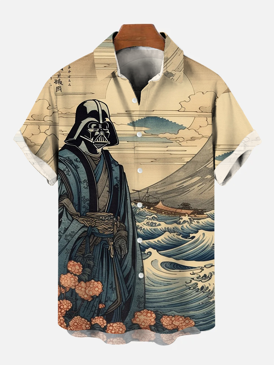Men's Ukiyo-e Planet Print Short-Sleeve Shirt