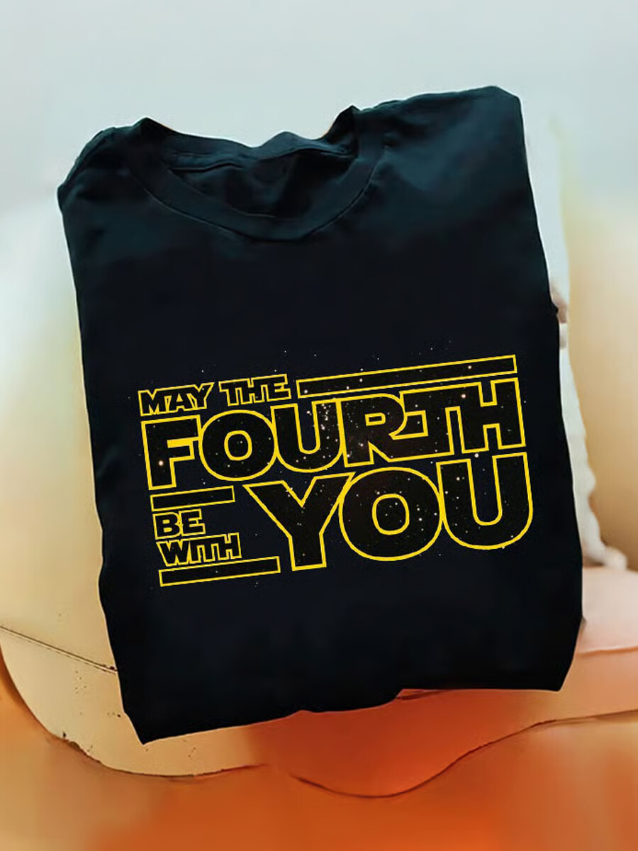 Men's "May the Force Be With You" Retro Print T-shirt