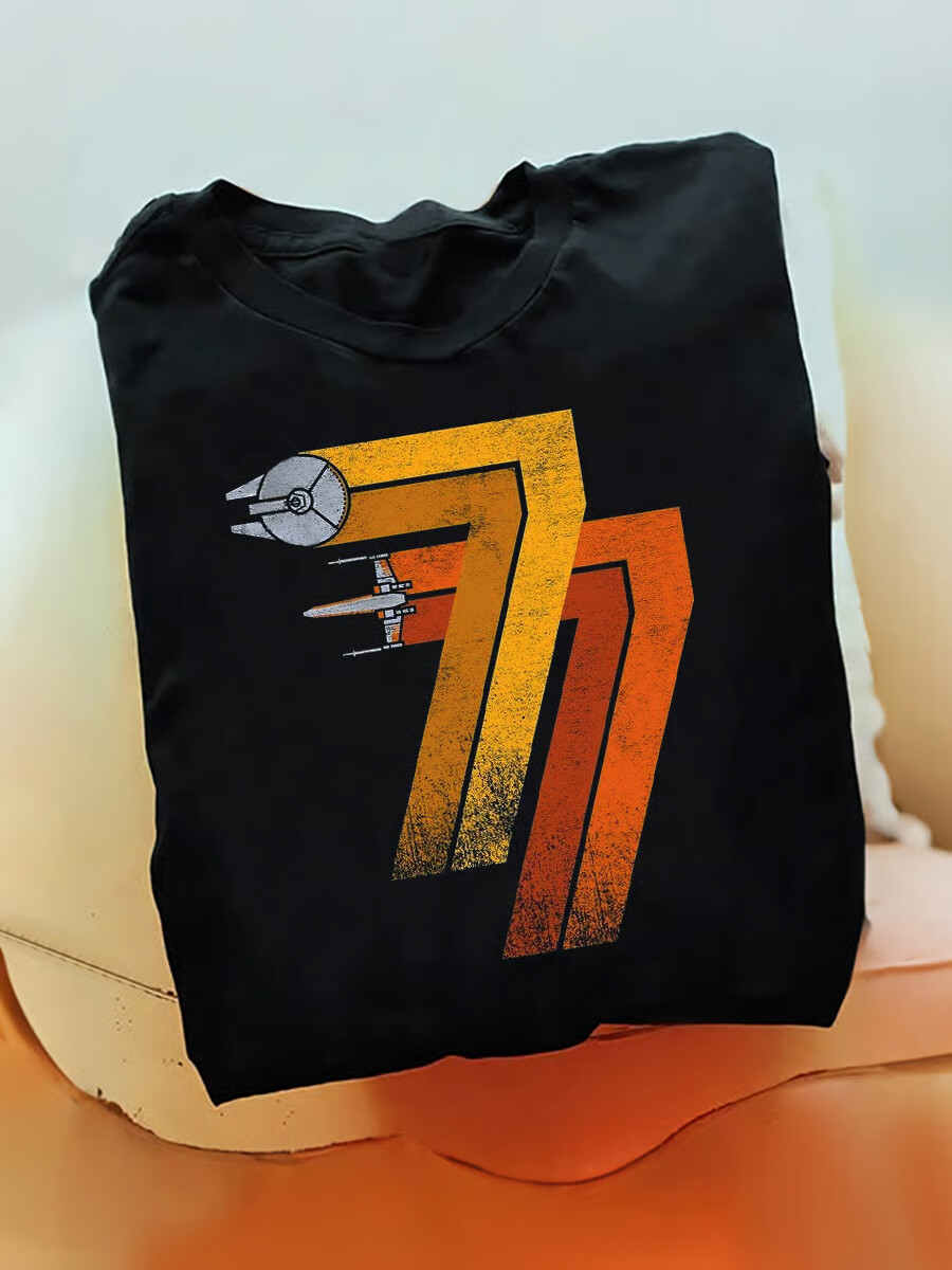 Men's Retro Wing Fighter Jet 77 Number Print T-shirt