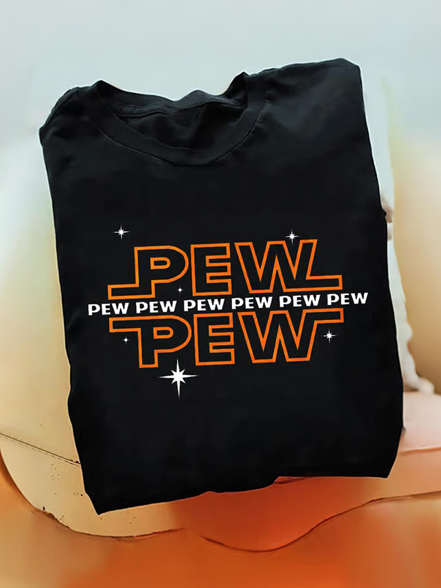 Men's Retro PEW Laser Sound Effect Fun Pattern Print T-shirt