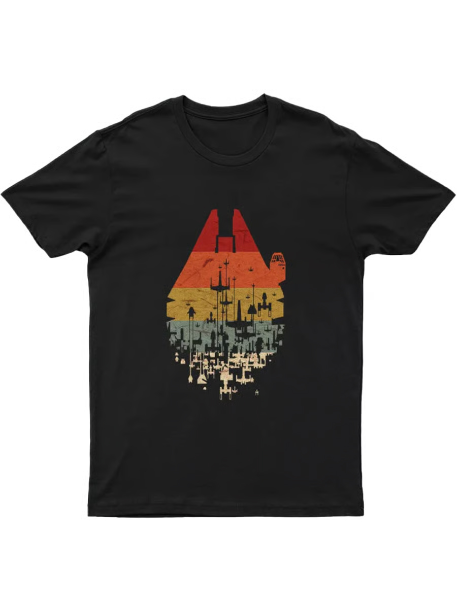 Men's Retro Colorful Warship Print T-shirt