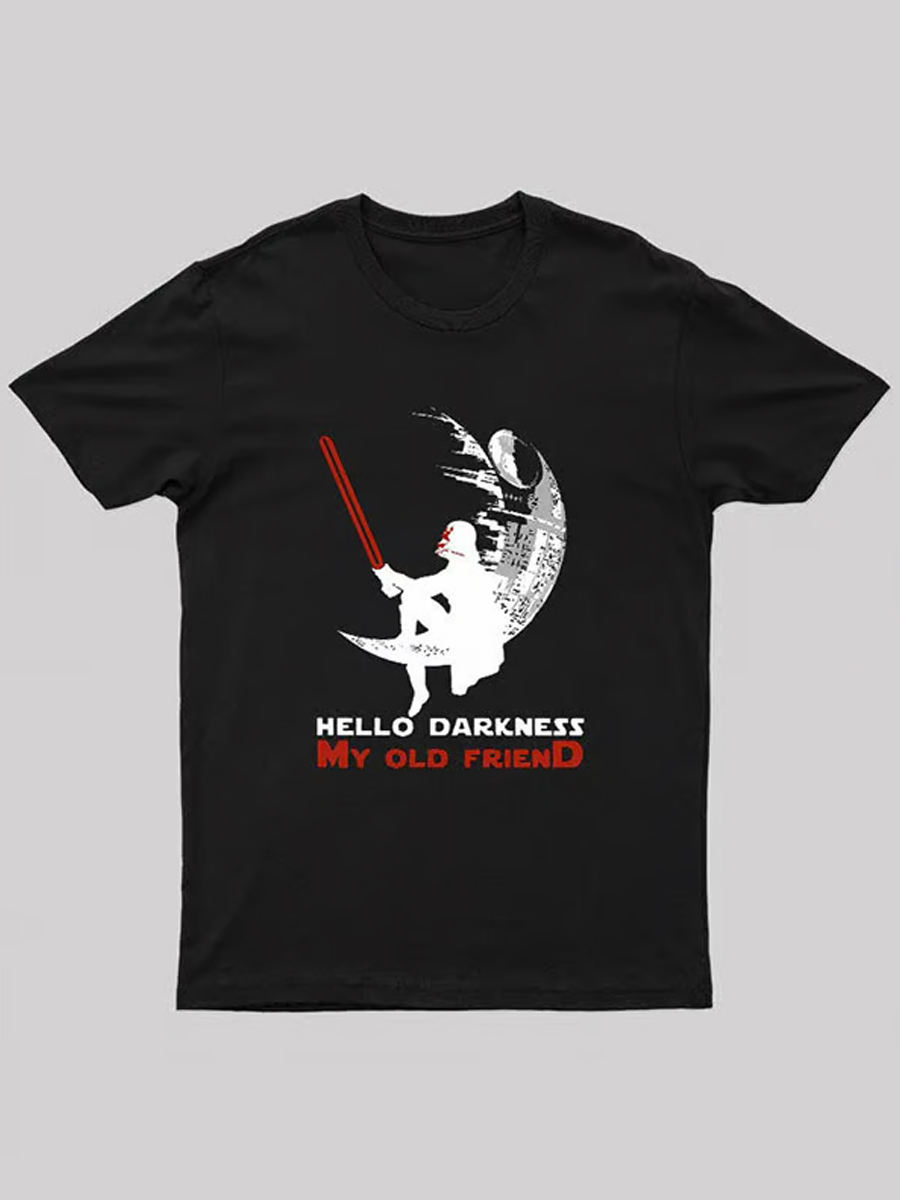 Men's Retro "Hello, Darkness, My Old Friend" Printed T-shirt