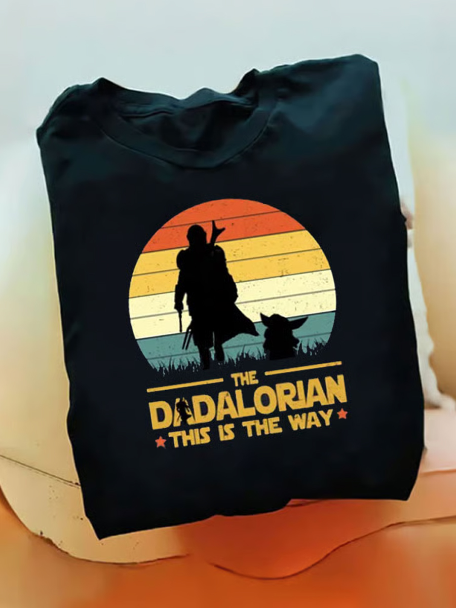 Men's Vintage Sunset The Dadalorian Print Trendy T-shirt