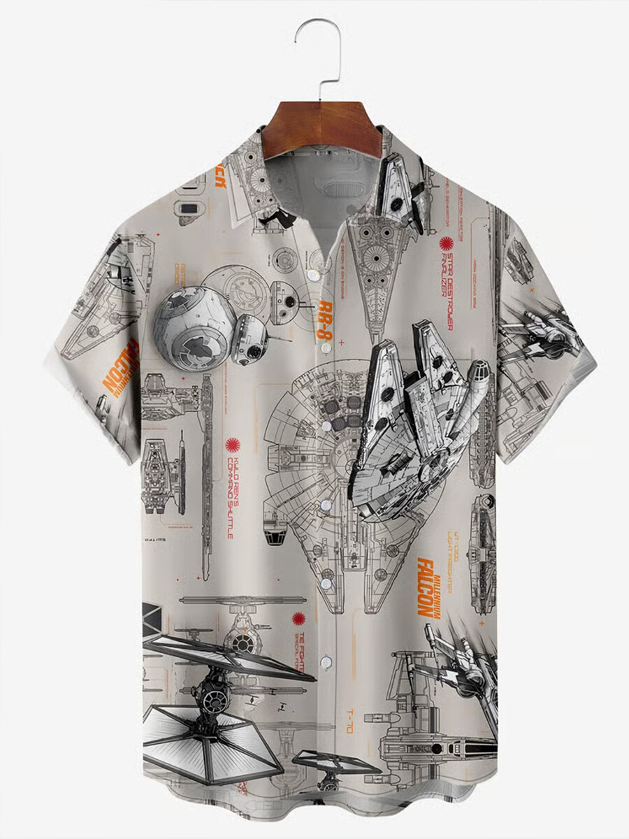 Men's Vintage Starship Technical Blueprint Short-Sleeve Shirt