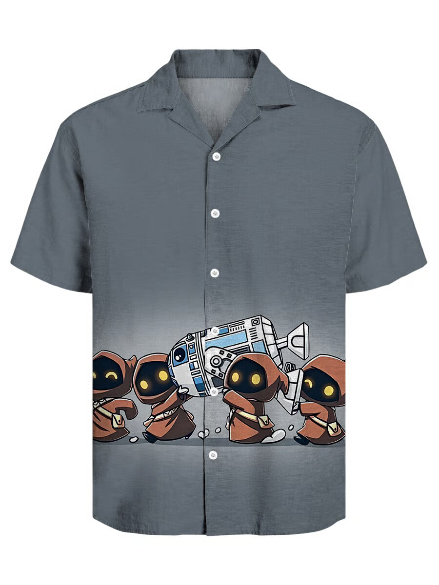 Men's Cute Droid Capture Graphic Button-Down Shirt