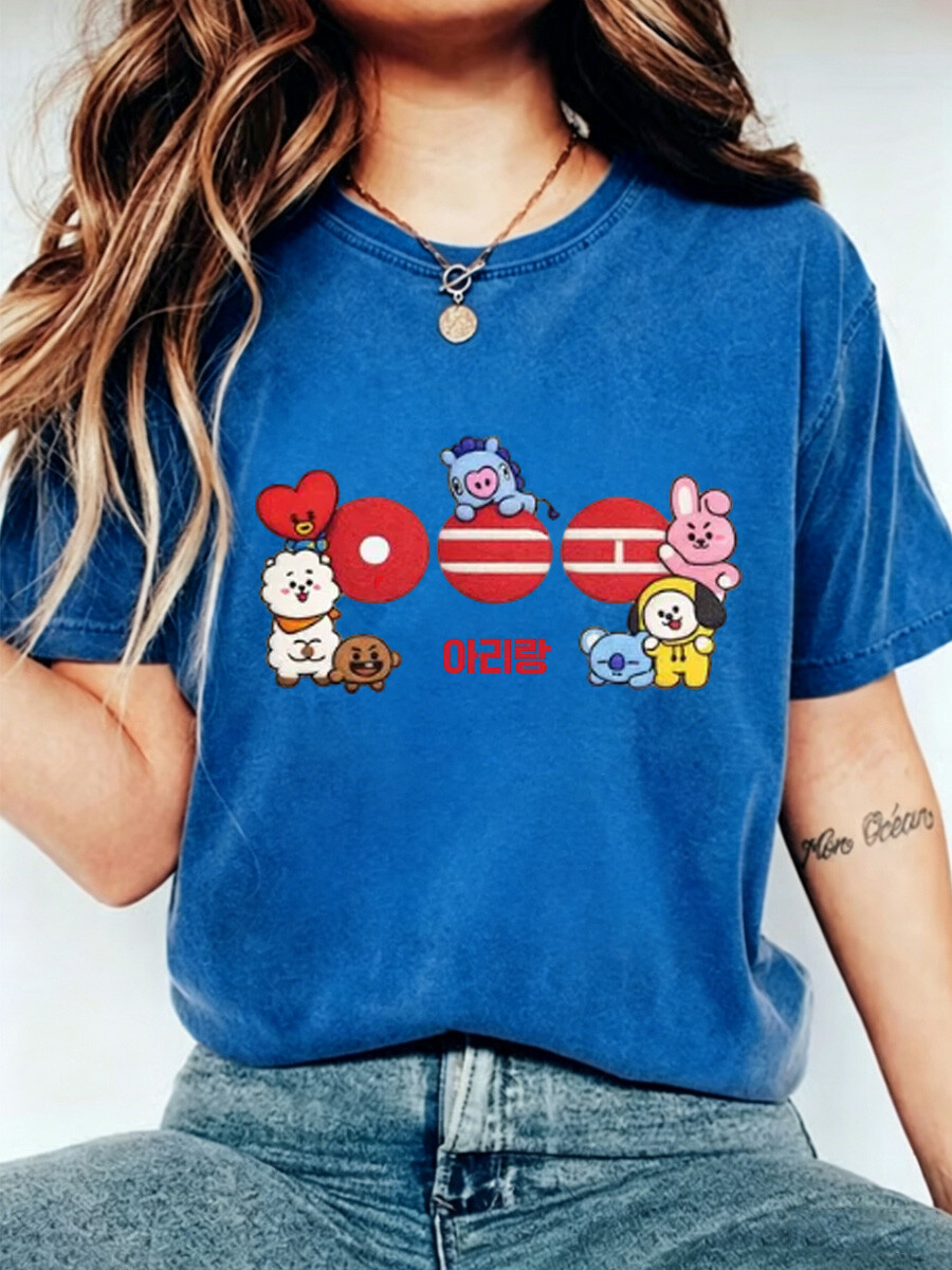 Women's Korean music group cute cartoon character print T-shirt