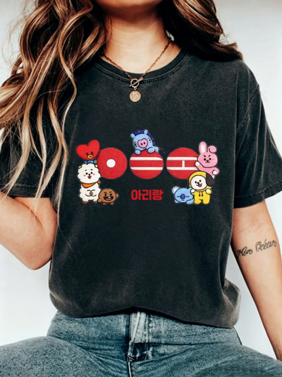 Women's Korean music group cute cartoon character print T-shirt