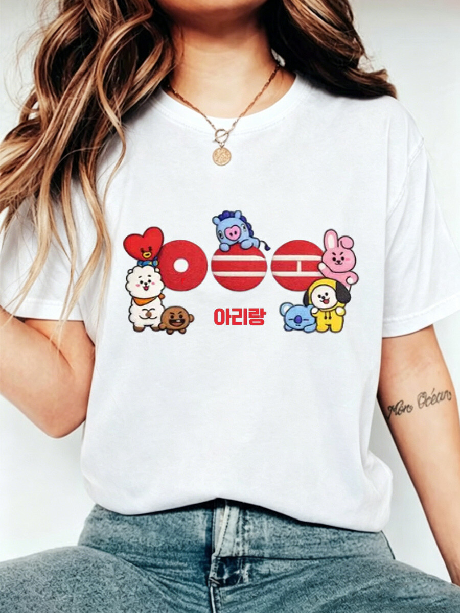 Women's Korean music group cute cartoon character print T-shirt