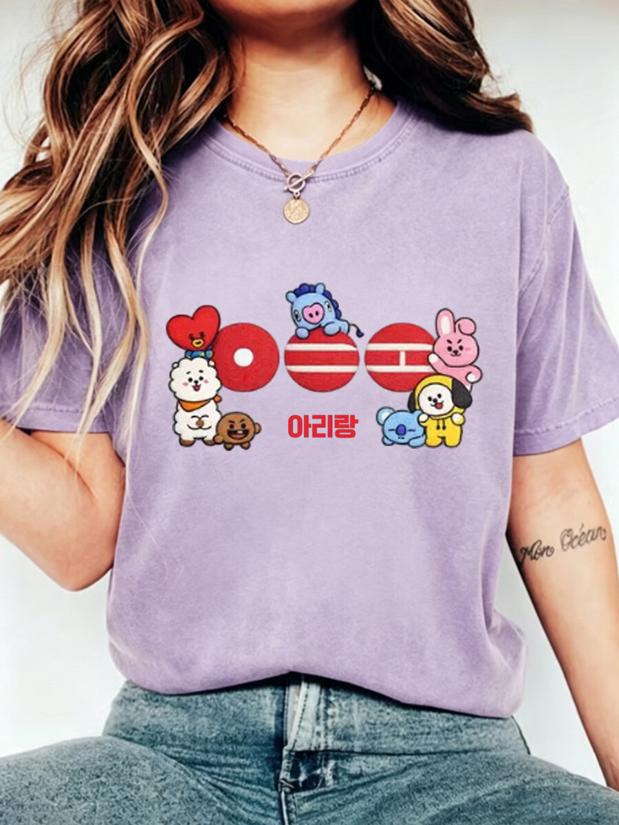 Women's Korean music group cute cartoon character print T-shirt