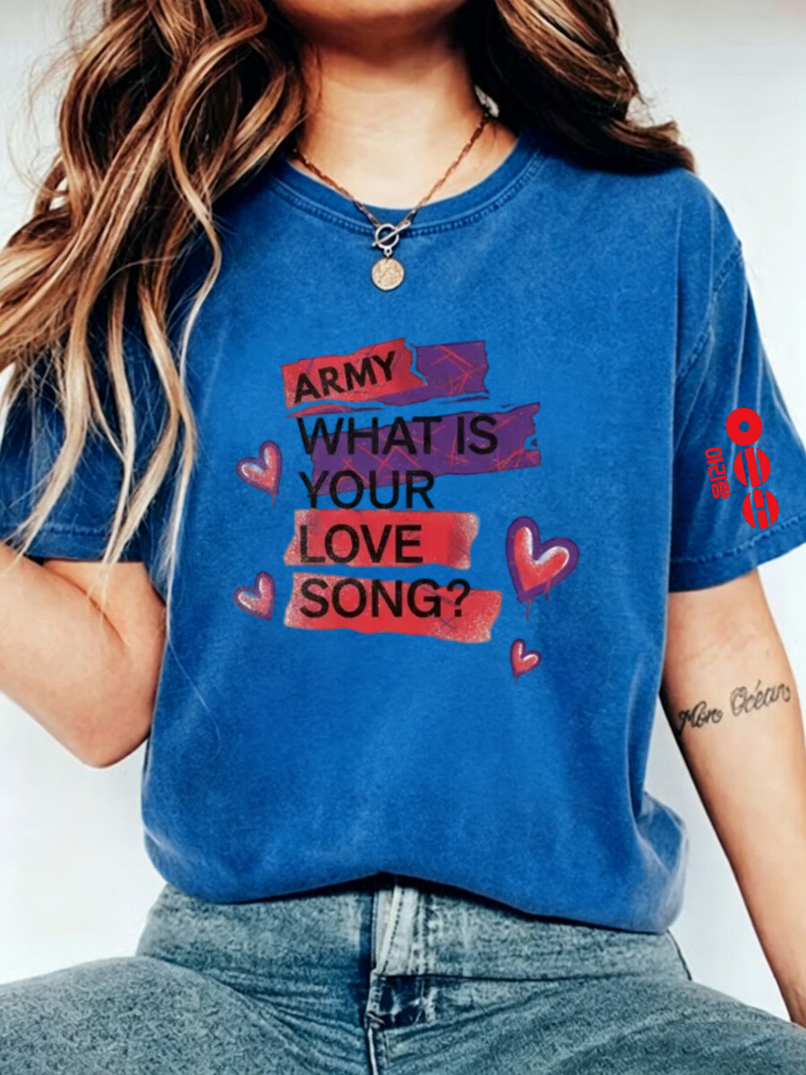 Women's Trendy Letter Print Heart Theme Graphic Crew-neck Short-SleeveT-Shirt