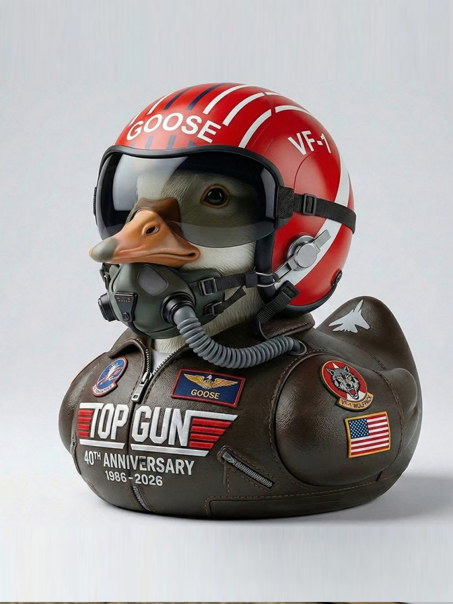 Pilot Duck Figurine with Aviation Helmet and Patches