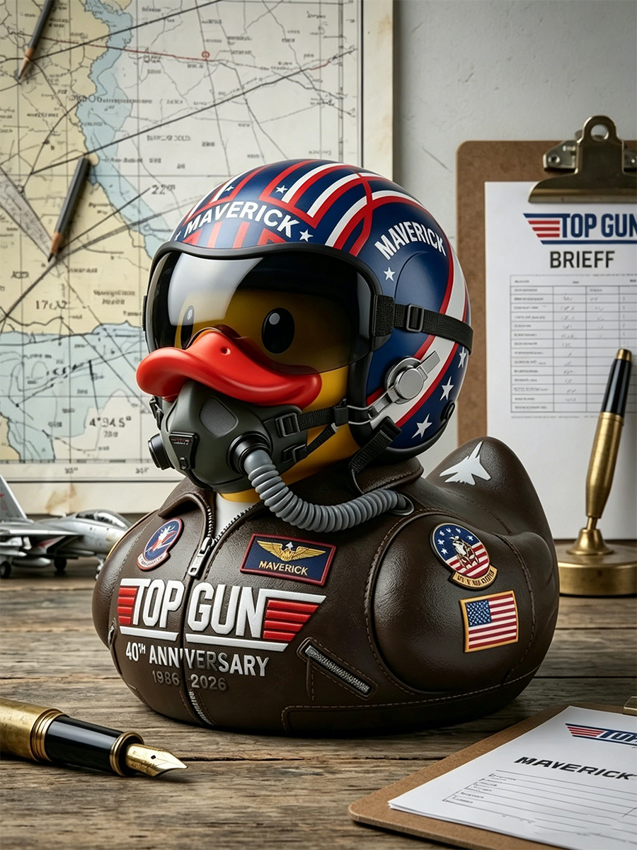 Pilot Duck Figurine with Aviation Helmet and Patches