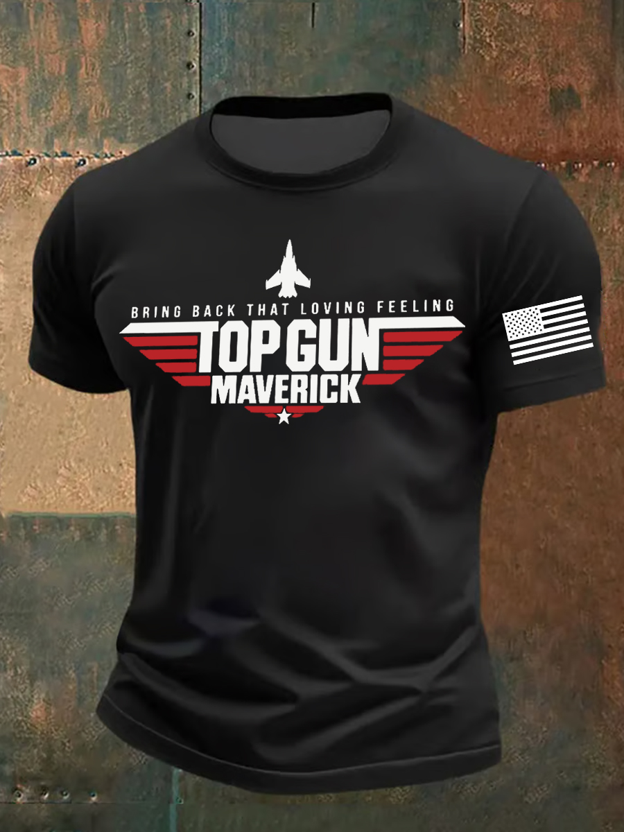 Men's Aviation Wing & Jet Print Crew Neck T-Shirt