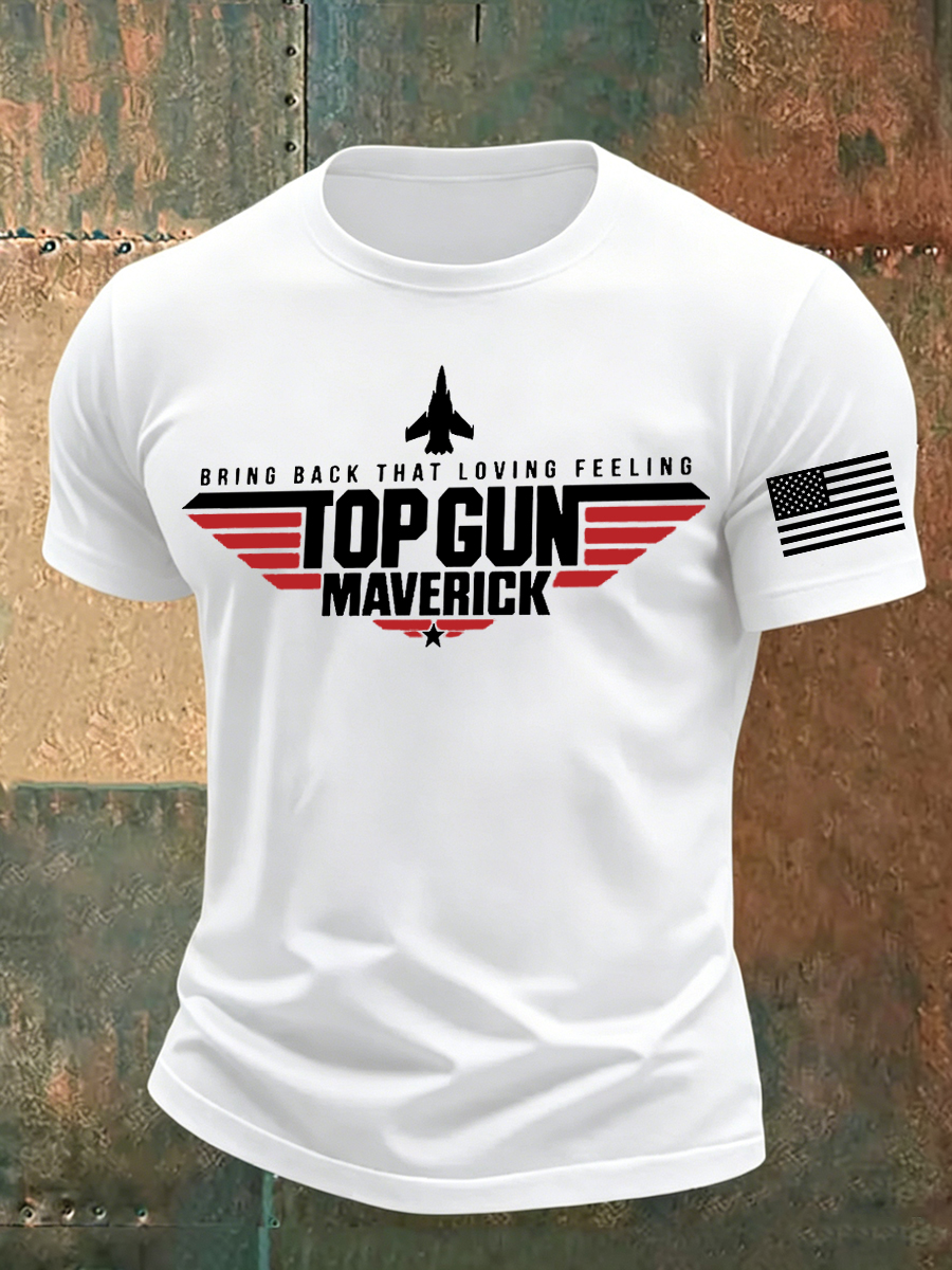 Men's Aviation Wing & Jet Print Crew Neck T-Shirt