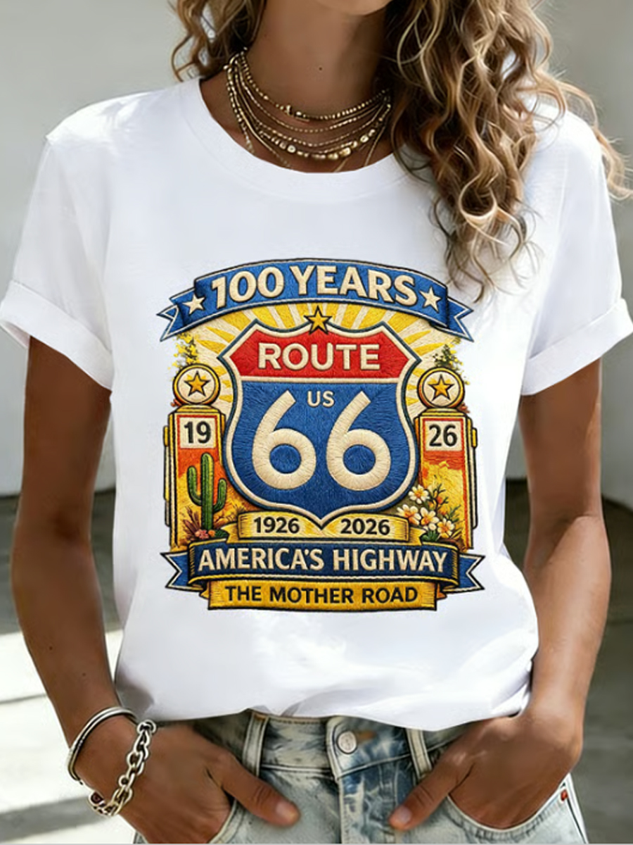 Women's Retro 100 Years of Route 66 Graphic Short-SleeveT-Shirt