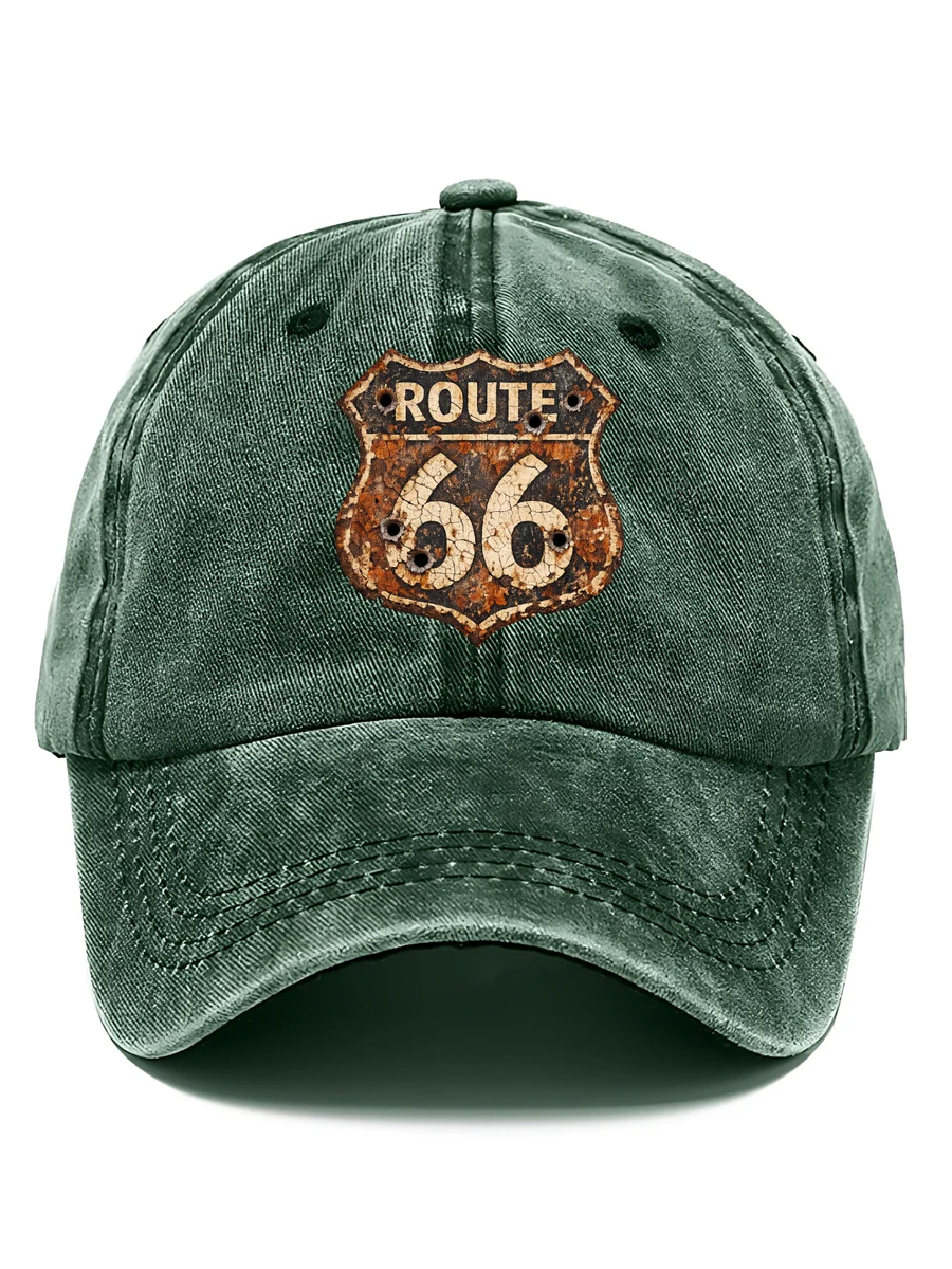 Unisex Washed Distressed Highway Shield Retro Print Baseball Cap