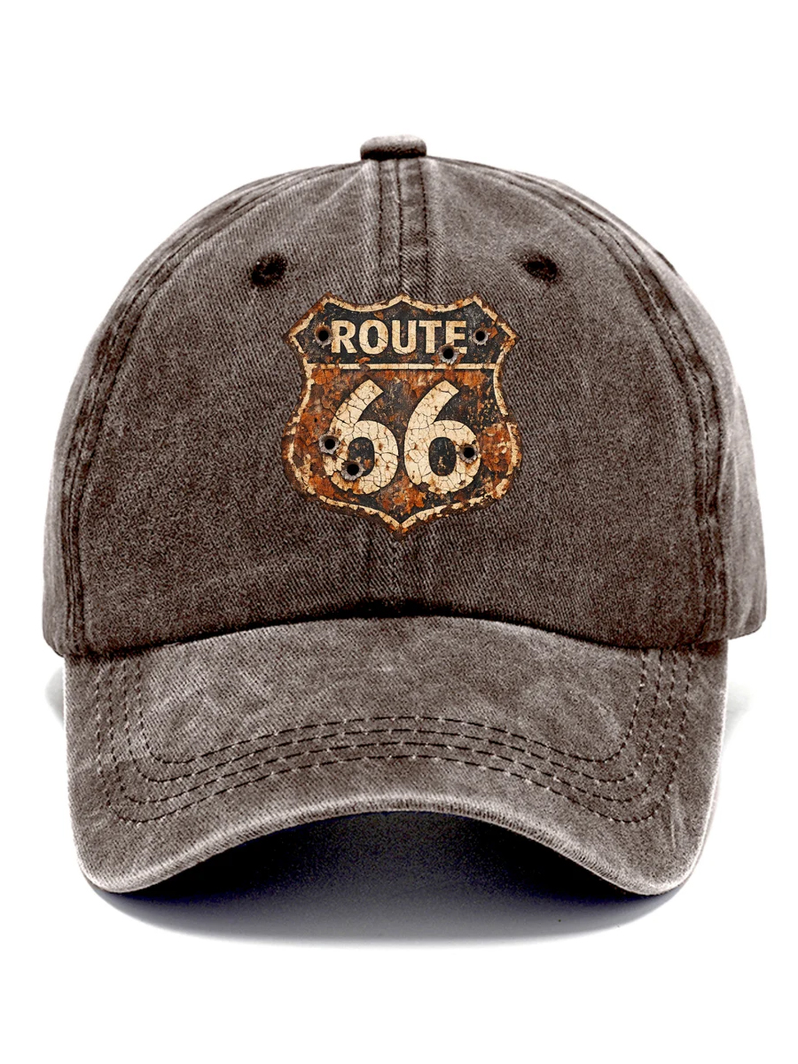 Unisex Washed Distressed Highway Shield Retro Print Baseball Cap