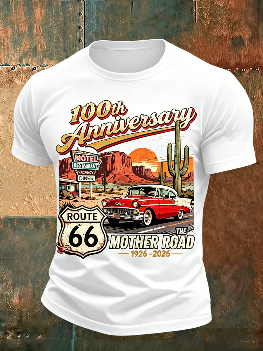 Men's Route 66 The Mother Road Retro Illustration Print T-Shirt