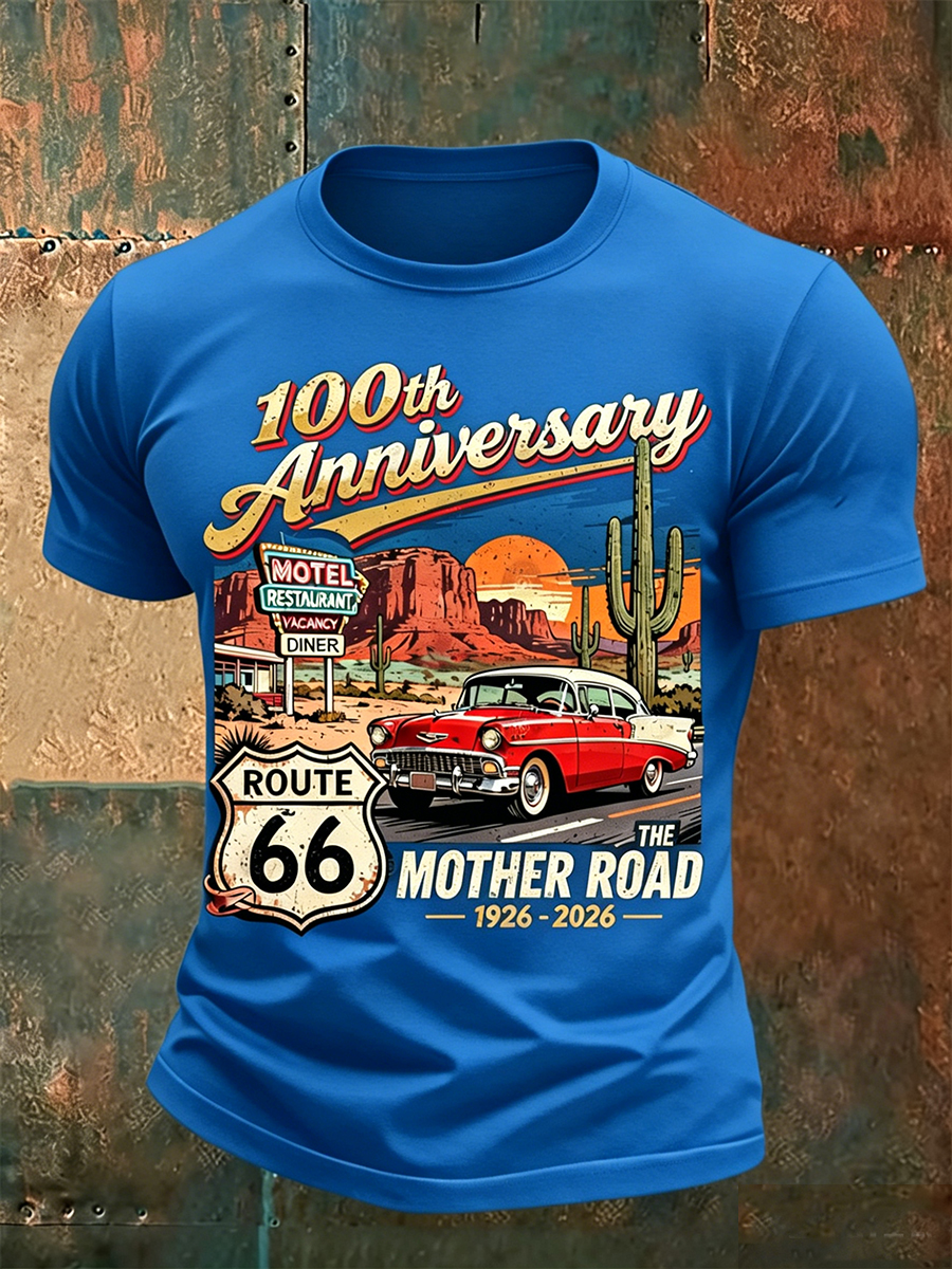 Men's Route 66 The Mother Road Retro Illustration Print T-Shirt