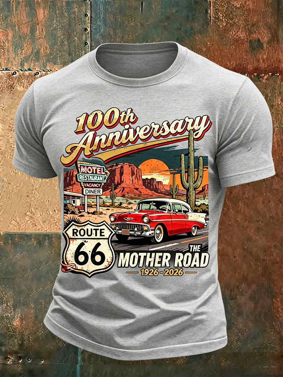 Men's Route 66 The Mother Road Retro Illustration Print T-Shirt
