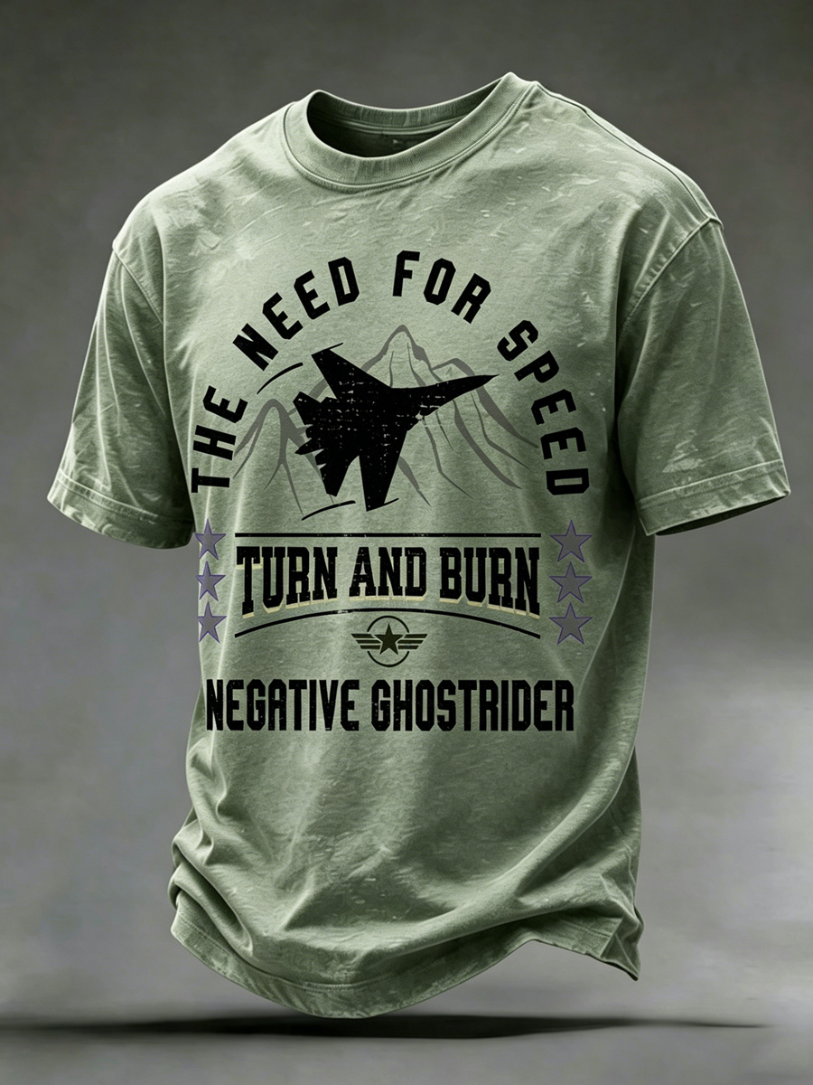 Men'S Retro "Need for Speed" & "Turn and Burn" Pattern Print T-Shirt