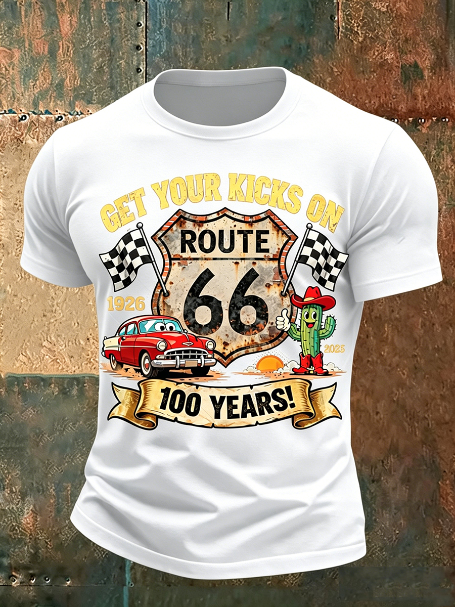 Men's Get Your Kicks On Route 66 Slogan Print T-Shirt