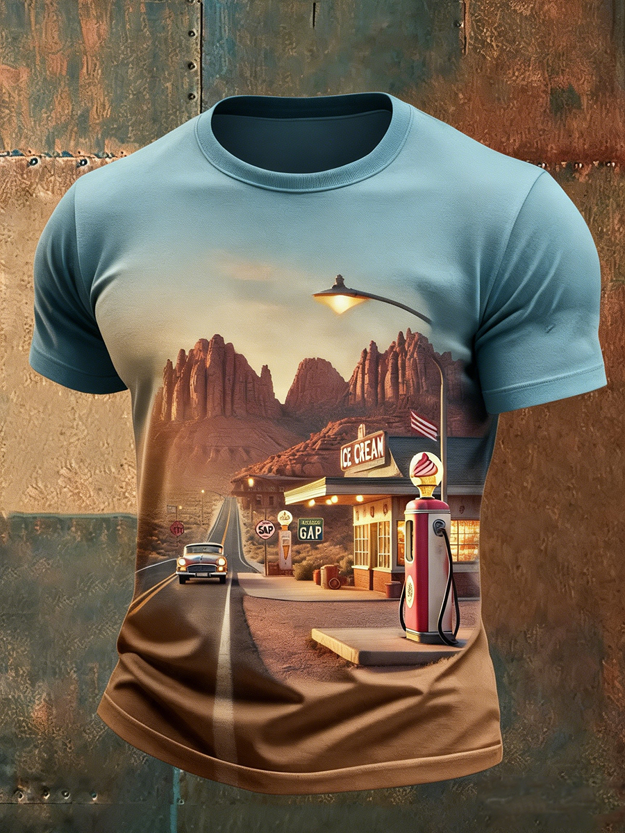 Vintage Western Roadside Ice Cream Shop & Desert Drive Casual T-Shirt