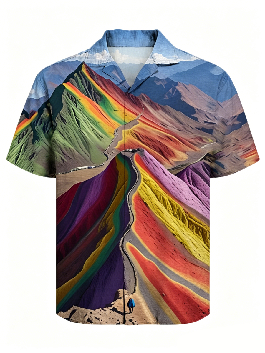 Men's Rainbow Mountain Art Print Cuban Collar Shirt