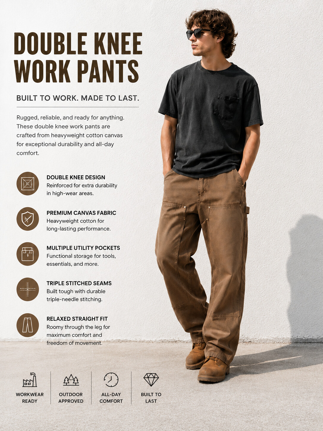 "Old Era" Men's Retro Double Knee Carpenter Pants