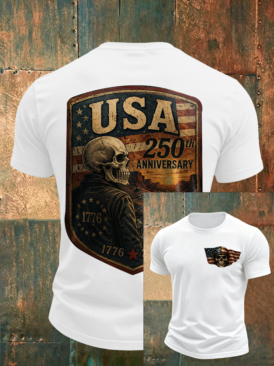 Men's Retro Skull USA 250th Anniversary Poster Print T-Shirt