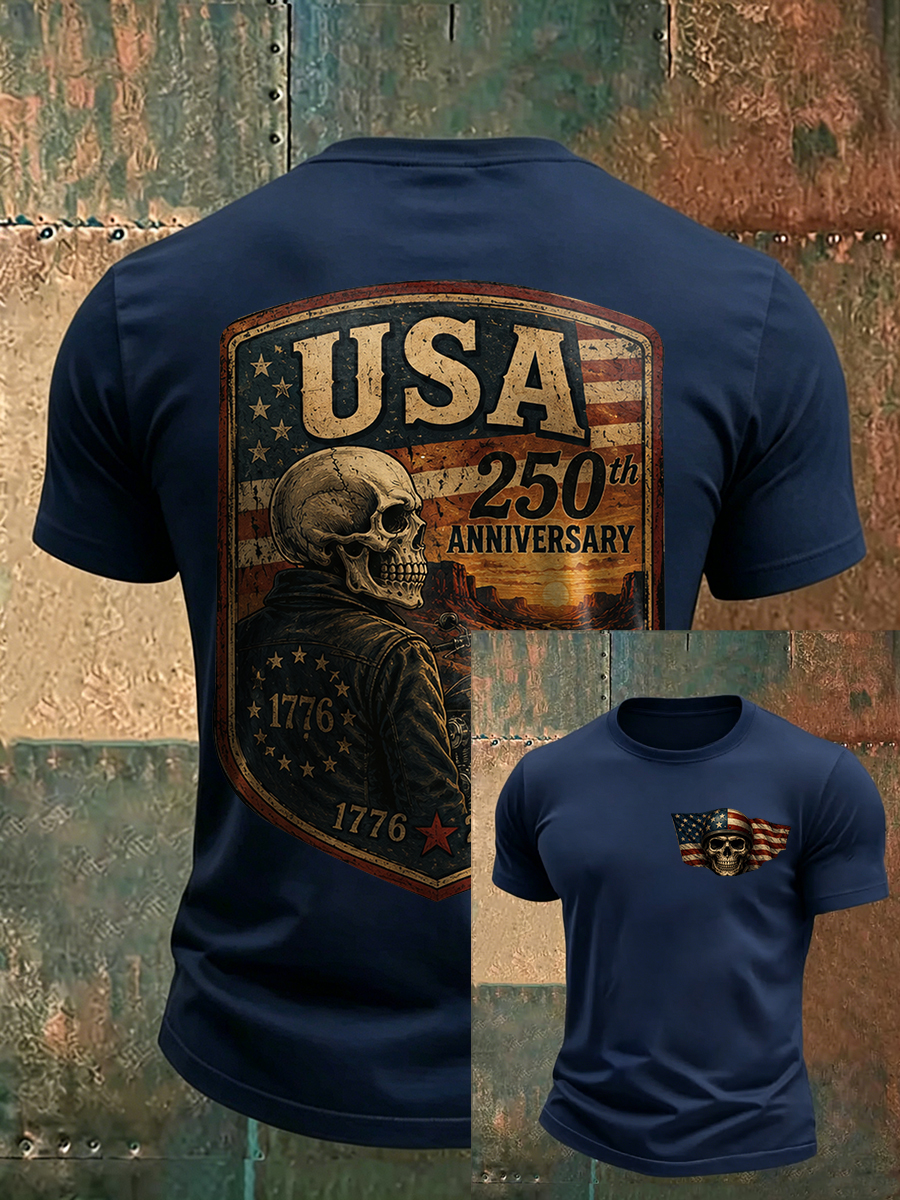 Men's Retro Skull USA 250th Anniversary Poster Print T-Shirt