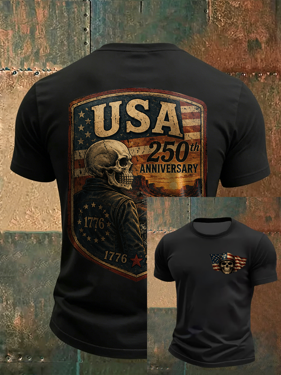 Men's Retro Skull USA 250th Anniversary Poster Print T-Shirt