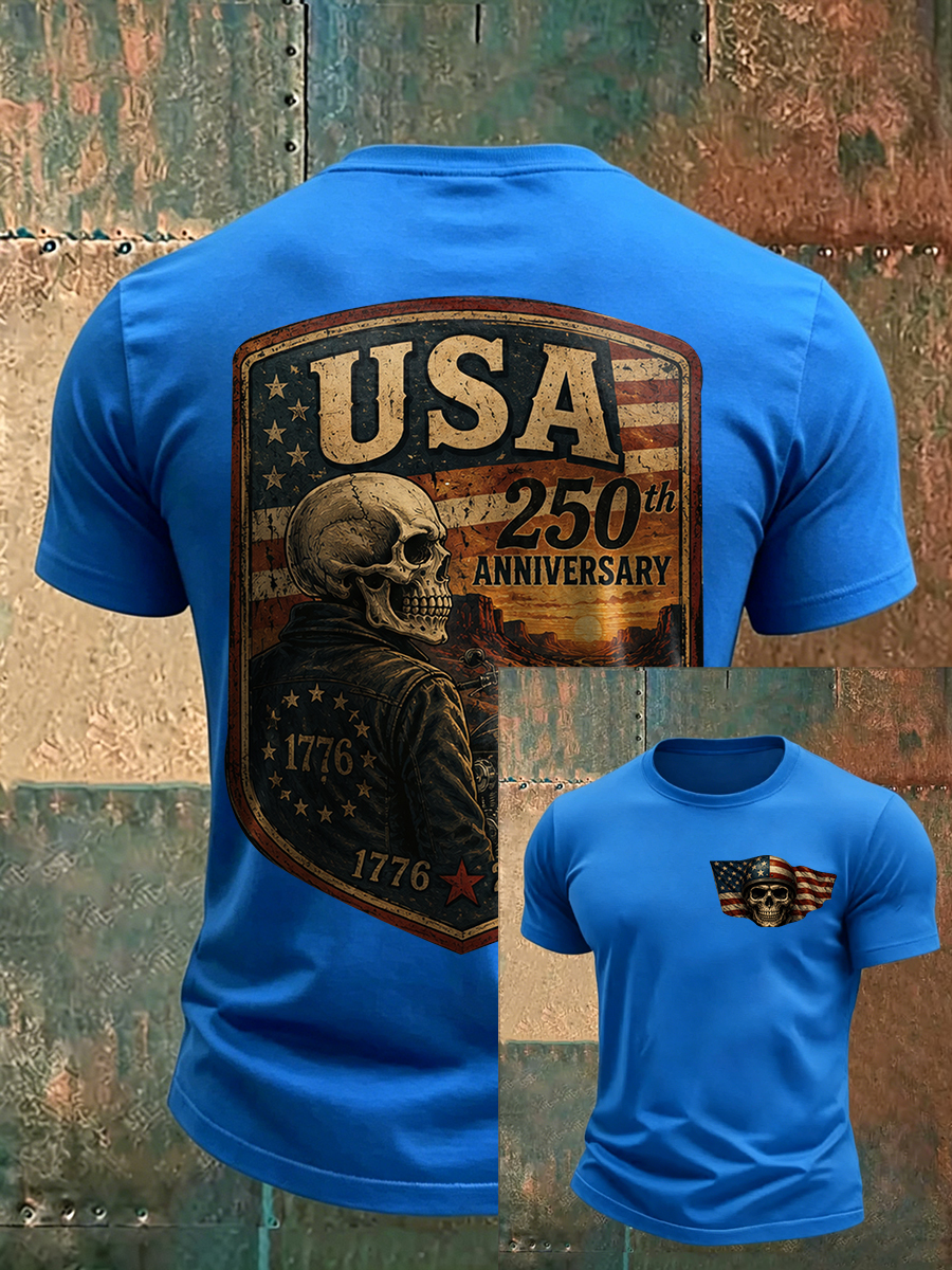 Men's Retro Skull USA 250th Anniversary Poster Print T-Shirt