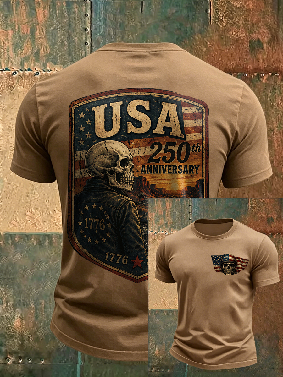 Men's Retro Skull USA 250th Anniversary Poster Print T-Shirt