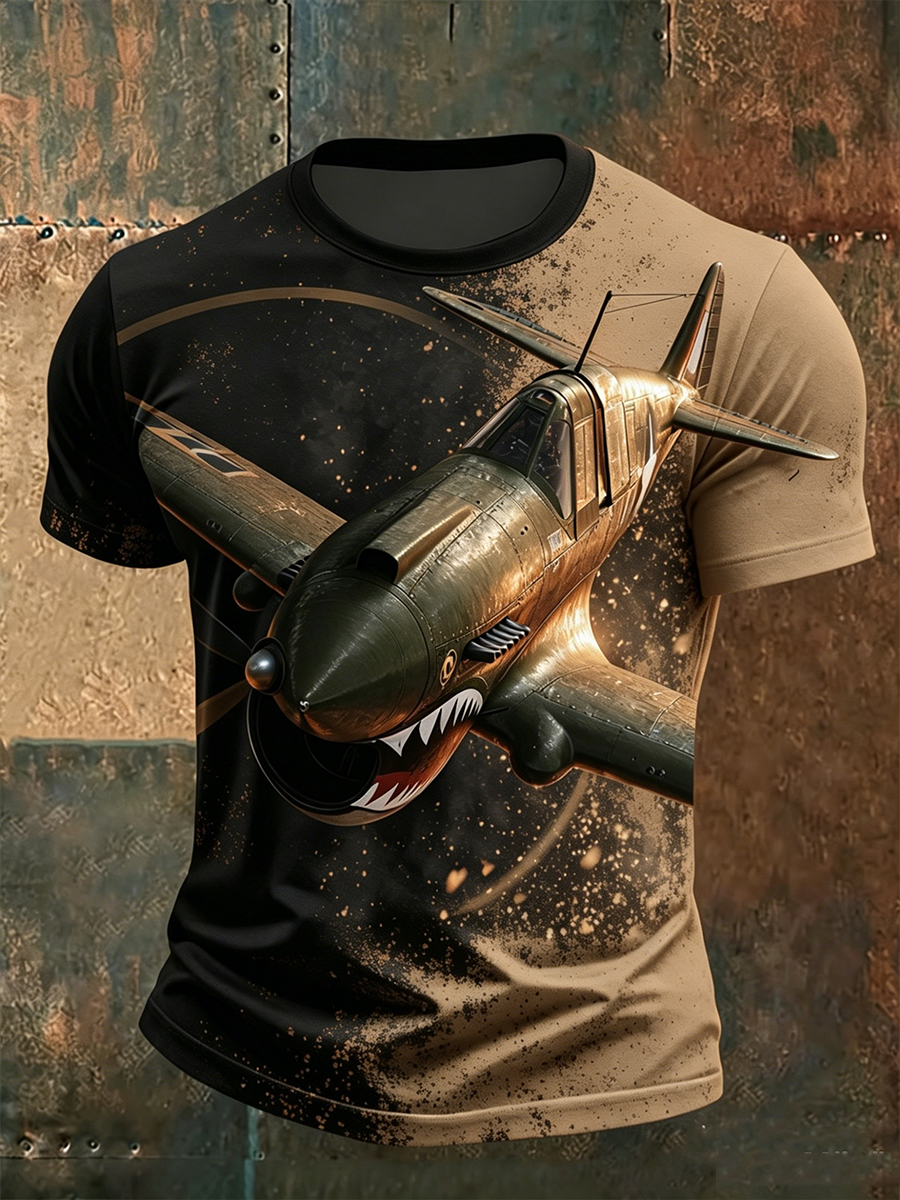 Men's Black Orange Gradient Spatter Vintage Prop Fighter Art Crewneck T-Shirt