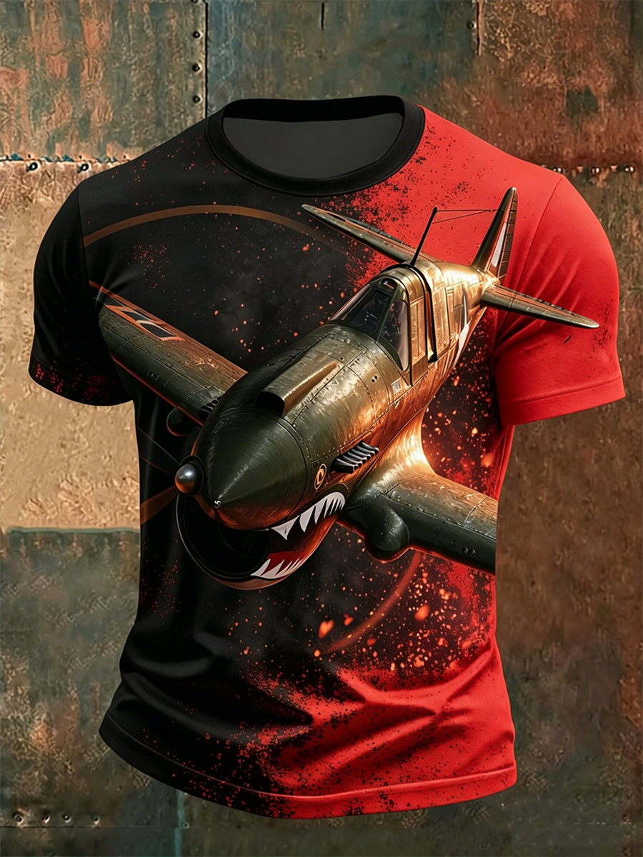Men's Black Orange Gradient Spatter Vintage Prop Fighter Art Crewneck T-Shirt