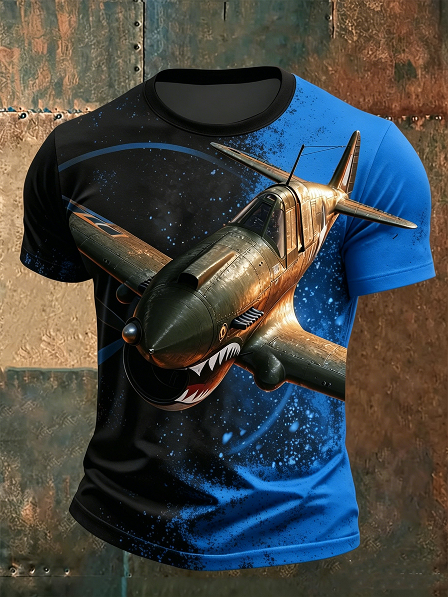 Men's Black Orange Gradient Spatter Vintage Prop Fighter Art Crewneck T-Shirt